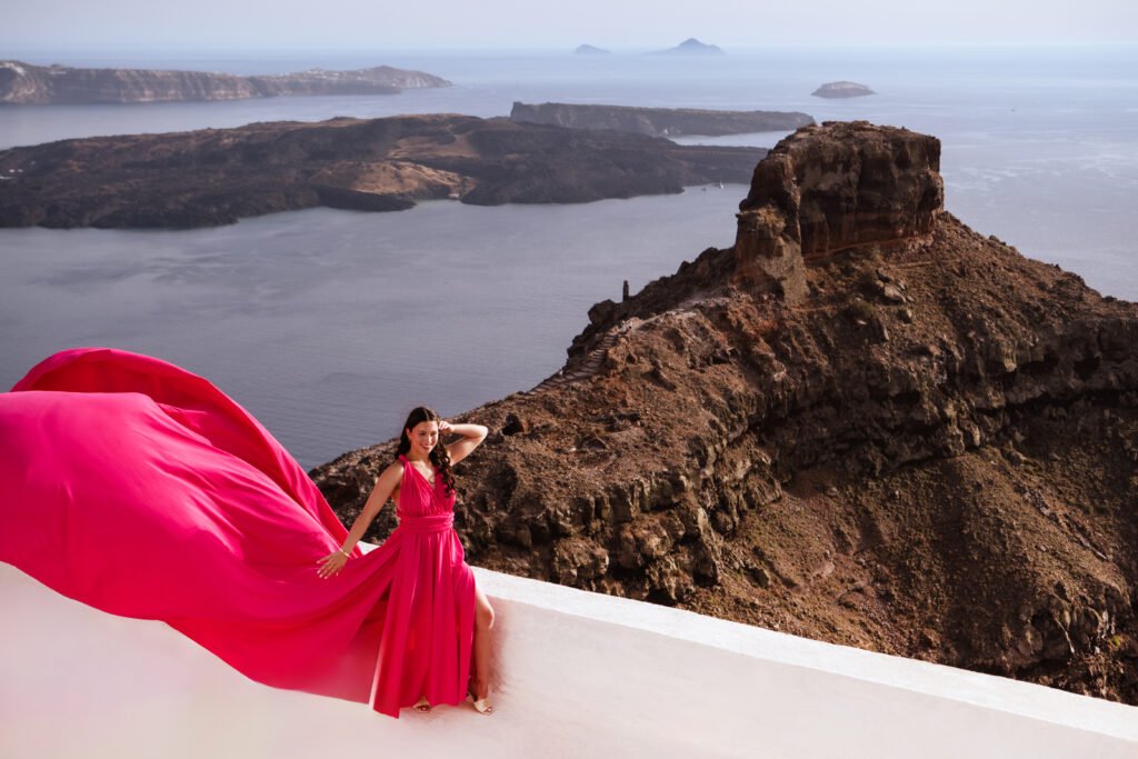 santorini flying dress photoshoot red dress